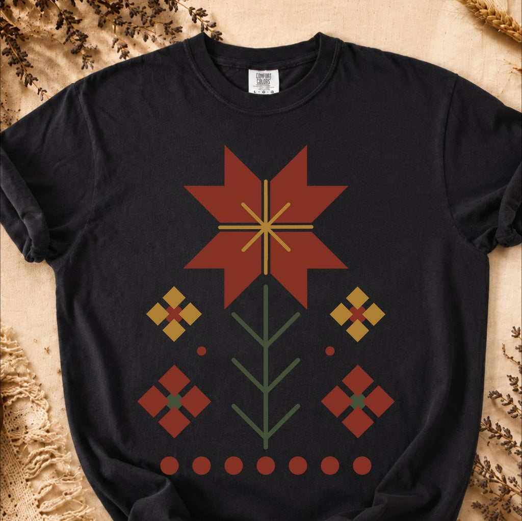 Floral Geometric Balance, Ancient Symbols T-Shirt, Heavyweight