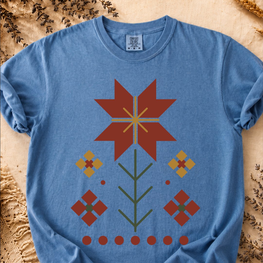 Floral Geometric Balance, Ancient Symbols T-Shirt, Heavyweight