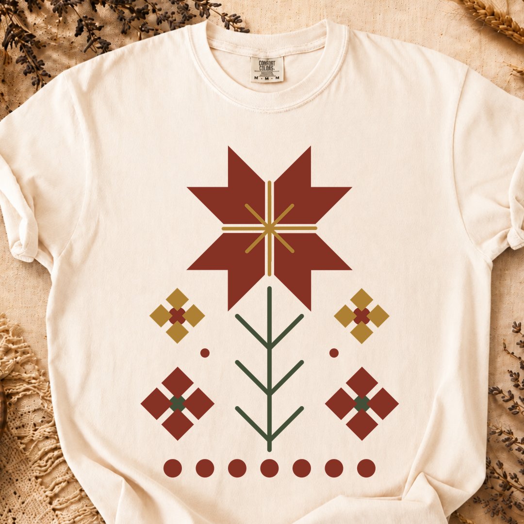 Floral Geometric Balance, Ancient Symbols T-Shirt, Heavyweight