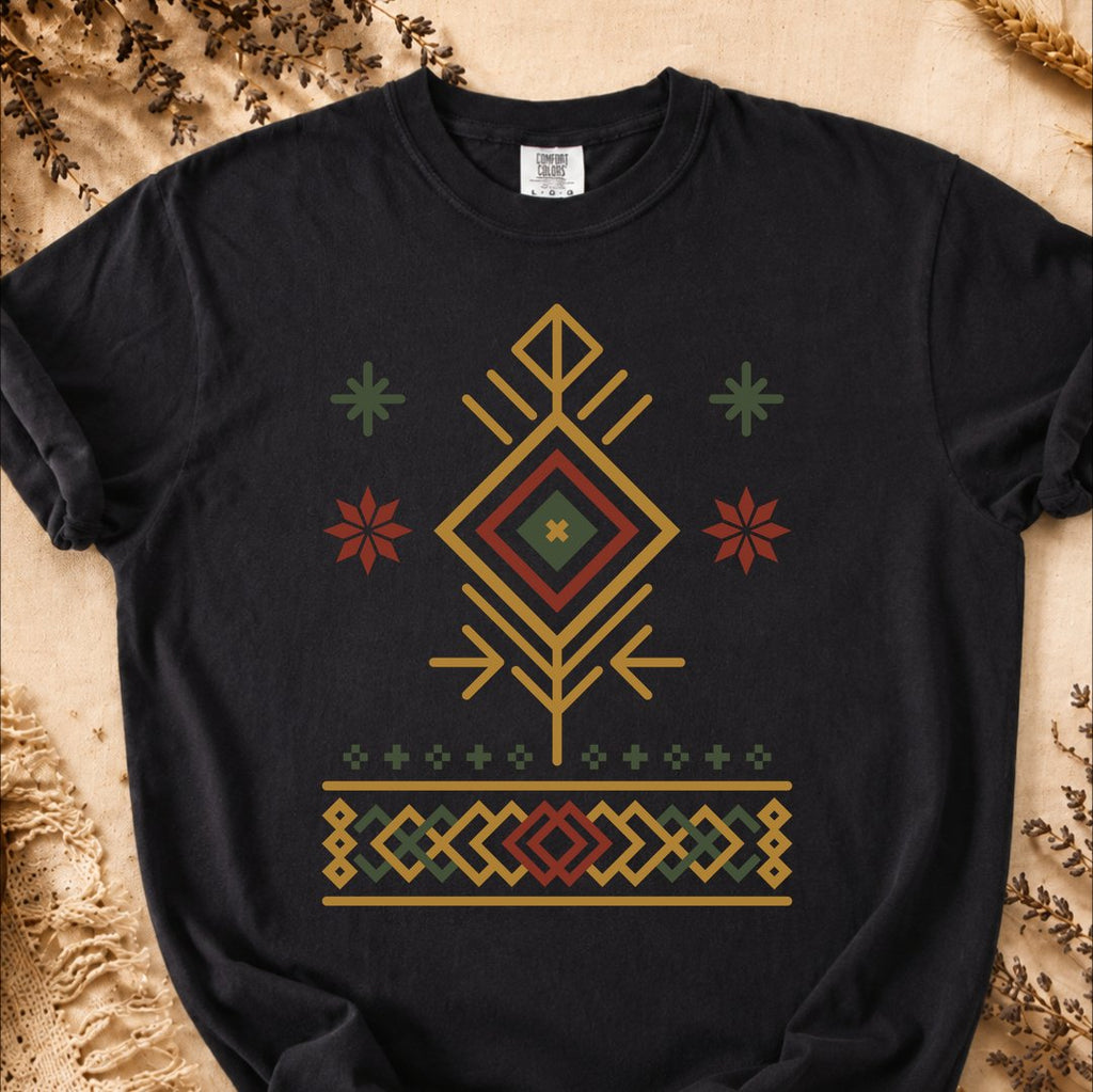 Illuminating Winter Pattern, Ancient Symbols T-Shirt, Heavyweight
