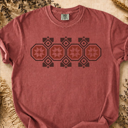 Red Talisman Pattern, Ancient Symbols T-Shirt, Heavyweight
